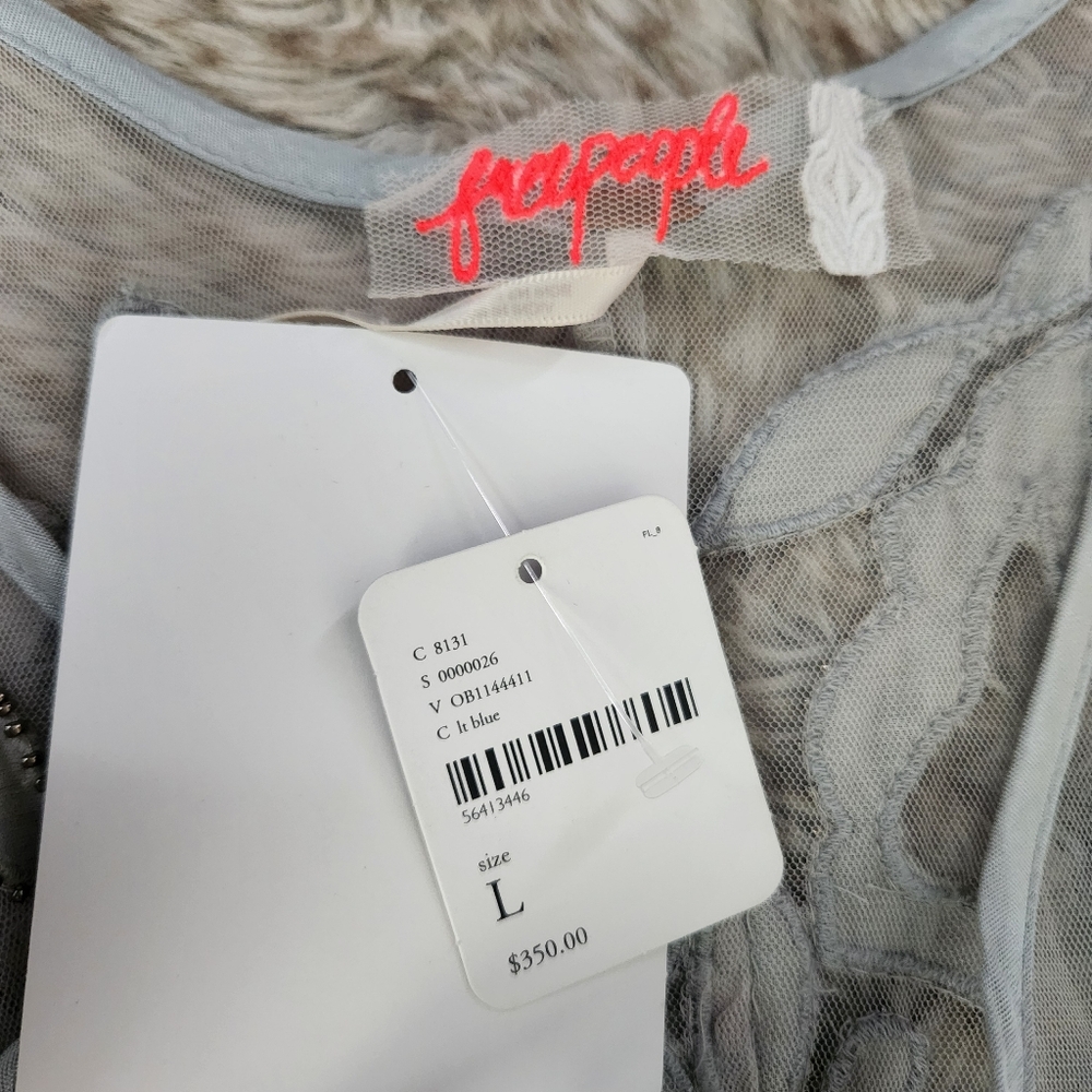 Free People La Palma Trapeze Mini Dress Light Blue Gray‎ Women's Size Large - Picture 9 of 13